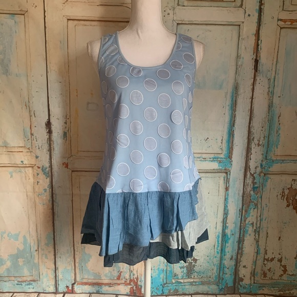 Areve Tops - Ruffle polka dot tank top tunic blouse